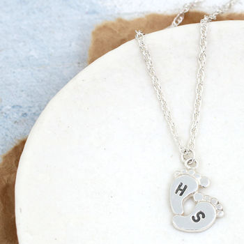 Personalised New Mum Pendant. Baby Feet Charm Necklace, 10 of 12
