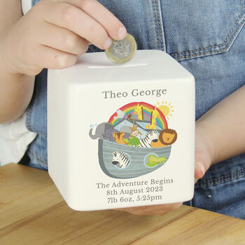 Personalised Noah's Ark Christening Money Box, 5 of 8