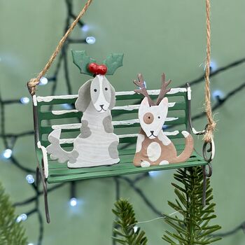 Personalised Christmas Dogs On A Park Bench Bauble, 2 of 3
