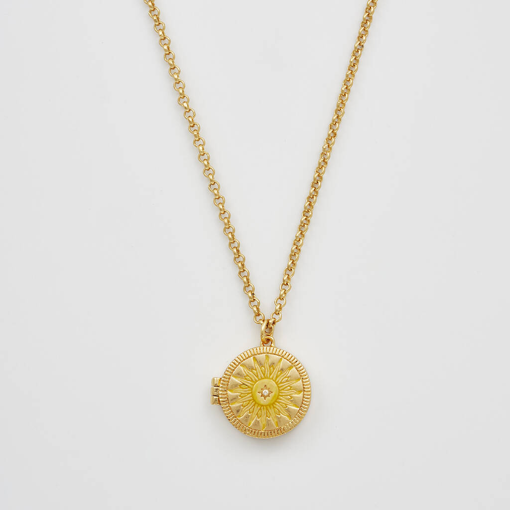 Gold Sun Locket Necklace, 1 of 9