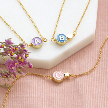 Gold Plated Enamel Disc Initial Necklace, 2 of 10