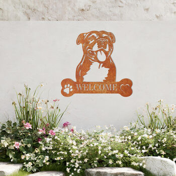 Custom Staffordshire Bull Terrier Welcome Metal Wall Art Sign For Dog Lovers Home Decor, 8 of 11