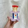 Lilac Daisy Blue Stripes Matchstick Holder, thumbnail 1 of 2