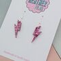 Small Vibrant Pink Glitter Lightning Bolt Earrings / Hot Pink Barbiecore Jewellery / 2000s Aesthetic Jewellery, thumbnail 4 of 5