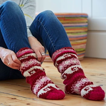 Handmade Scandi Woollen Slipper Socks, 3 of 6