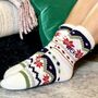 Personalised Navy And Red Fairisle Slipper Socks, thumbnail 1 of 4