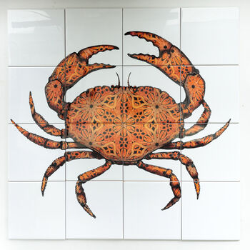 Crab Tile Mural Handprinted Ceramic Tile Set, 6 of 12