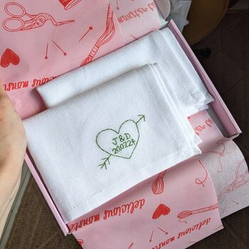 Personalised Initials Heart Handkerchief With Date, 4 of 6