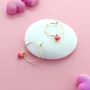 Delicate Neon Pink Heart Hoop Earrings, thumbnail 1 of 2