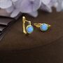 Sterling Silver Blue Opal Huggie Hoop Earrings, thumbnail 6 of 11