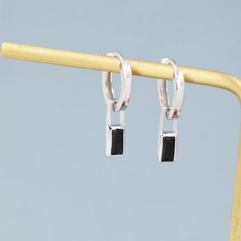 Sterling Silver Black Baguette Cut Cz Huggie Hoop Earrings, 3 of 12