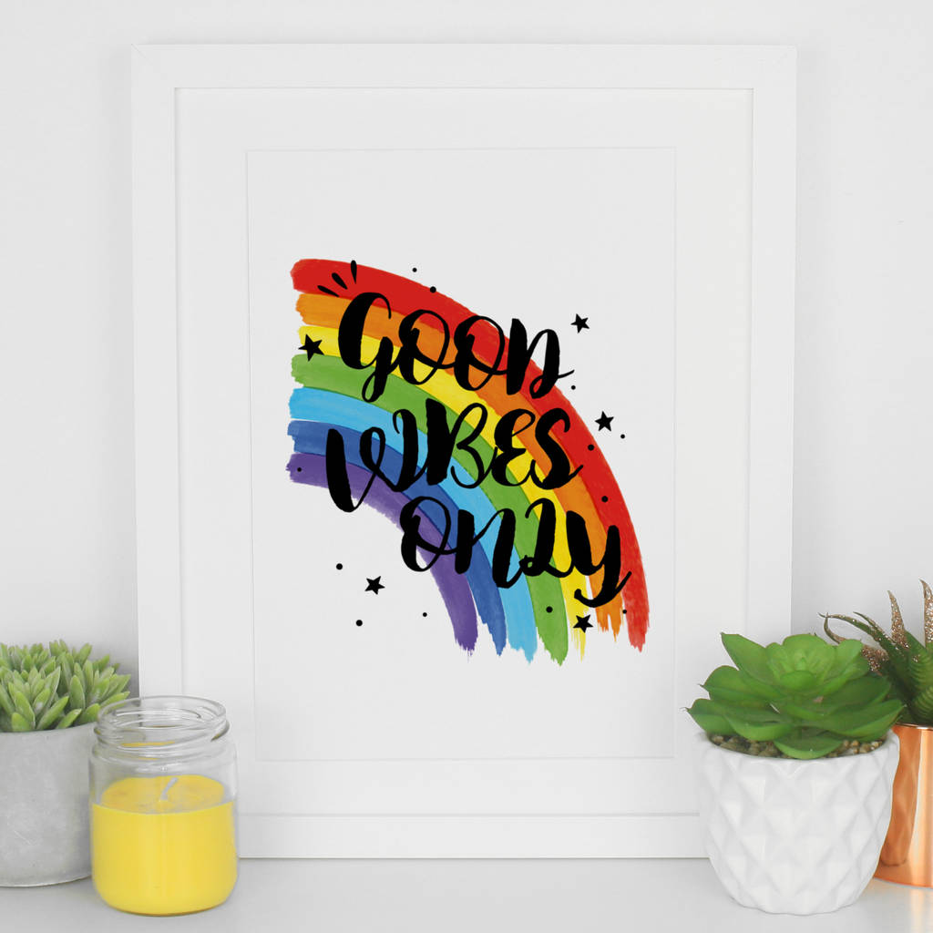typography art print inspirational rainbow good vibes by paper joy