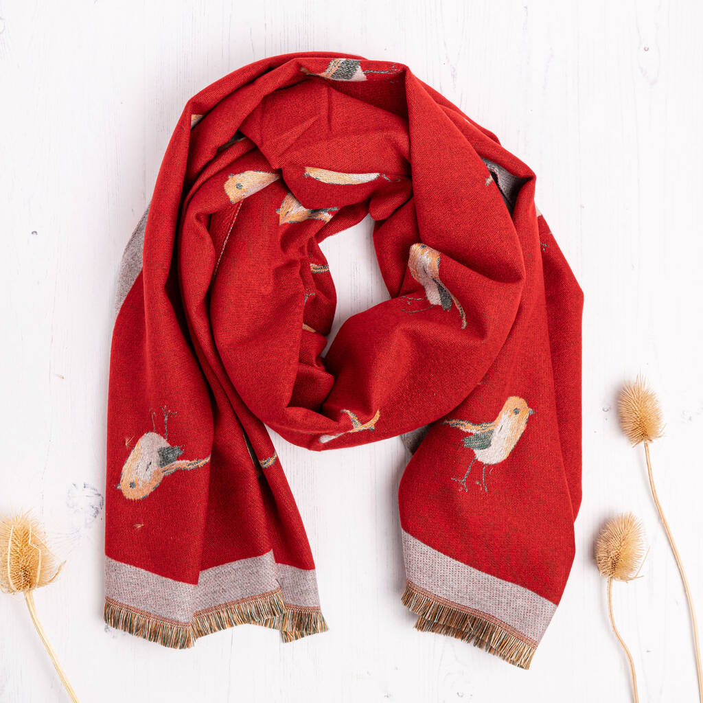 Christmas Red Robin Winter Scarf, 1 of 2