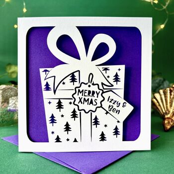 Present Papercut Personalised Christmas Card, 2 of 4