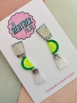 Tequila And Lime Resin Glitter Earrings / Funny Tequila Lover Gift / Mexico Vacation Jewellery, 5 of 6