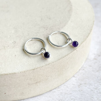 Sterling Silver And Birthstone Mini Hoop, 4 of 11