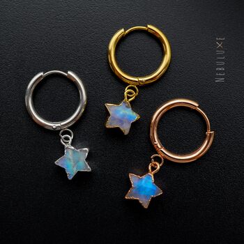 Moonstone Star Hoop Earrings, 4 of 10