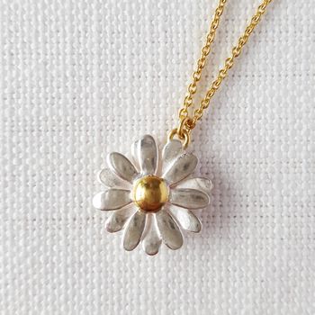 Two Tone Sterling Silver Large Daisy Pendant, 3 of 3