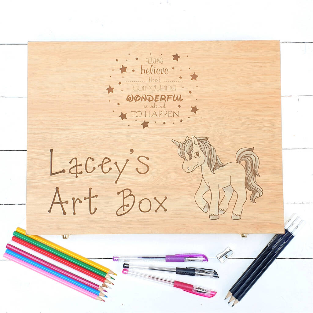 Personalised Unicorn Child's Art Box With Art Book, 1 of 9