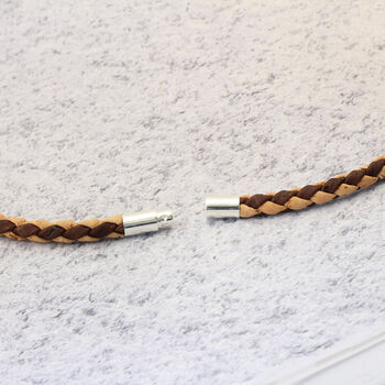 Mens Personalised Braided Cork Necklace Sterling Silver Clasp, 3 of 8