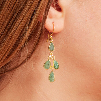 Emerald Carved Gemstone Gold Plated Silver Earrings, 4 of 7