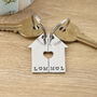 Housewarming Gift House Shaped Pair Of Personalised Keyrings With Cutout Heart, thumbnail 1 of 6