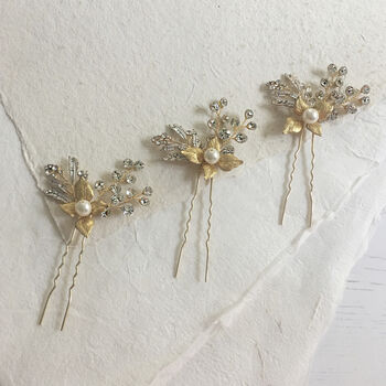 Elegant Gold Pin For Brides And Bridesmaids – Sparkling Diamanté Flower Details, Perfect Wedding Gift, 2 of 5