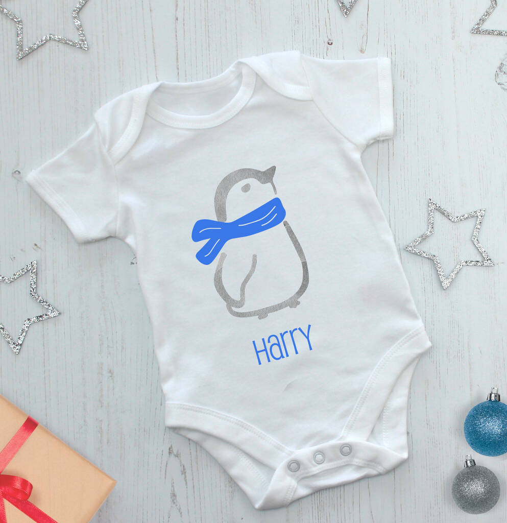 Baby's First Christmas Personalised Penguin Baby Grow By Betty Bramble ...