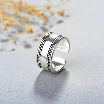 Adjustable Wide Thick Cigar Band 925 Silver Cuff Ring, 3 of 6