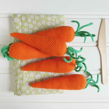 Carrot Play Pretend Crochet Vegetable Soft Toy, 8 of 9