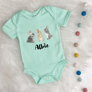 Personalised Watercolour Bunnies Babygrow, 4 of 10