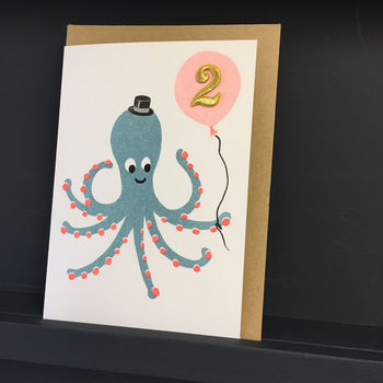 Handmade Octopus 2nd Birthday Card, 2 of 4