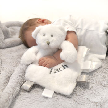 Personalised White Teddy Baby Comforter, 8 of 11