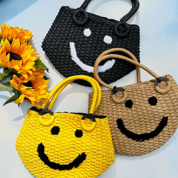 Smile Face Straw Basket Bag, 6 of 7