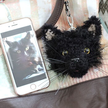 Personalised Crocheted Cat Head Bag Charm Keyring, 8 of 11