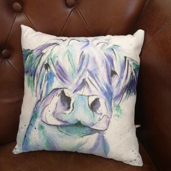Bright, Fun, Blue Moo, Cotton Canvas Cushion, 2 of 2