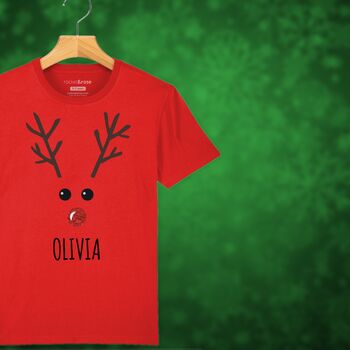 Rudolph The Reindeer Personalised Kids Christmas T Shirt, 5 of 12