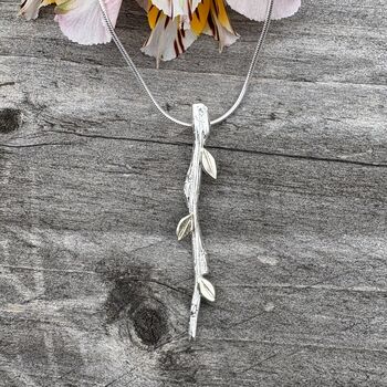 Silver Willow Pendant With Gold Leaves, 2 of 8