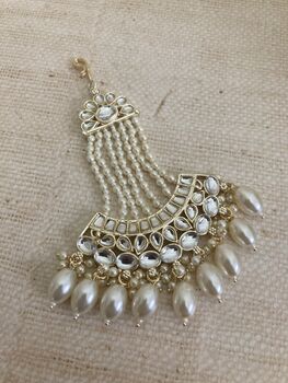 White Pearl Gold Plated Pearl Passa/Jhumar Headpiece, 3 of 6