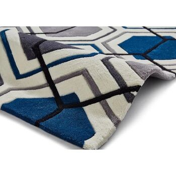 Area Rug Hand Tufted Rectangle Grey/Navy, 3 of 8