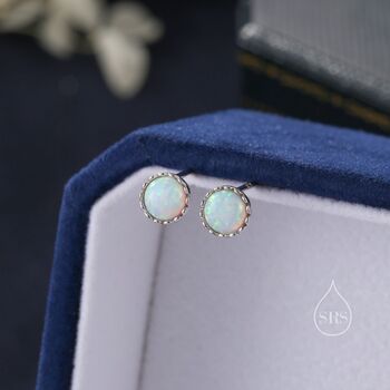 Sterling Silver 6mm White Opal Stud Earrings, 4 of 11