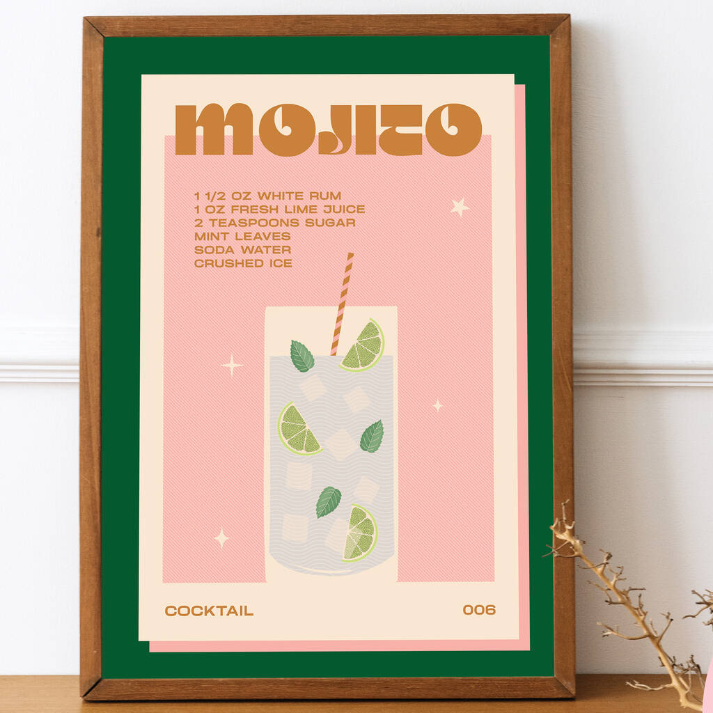 Retro Mojito Cocktail Print, 1 of 6