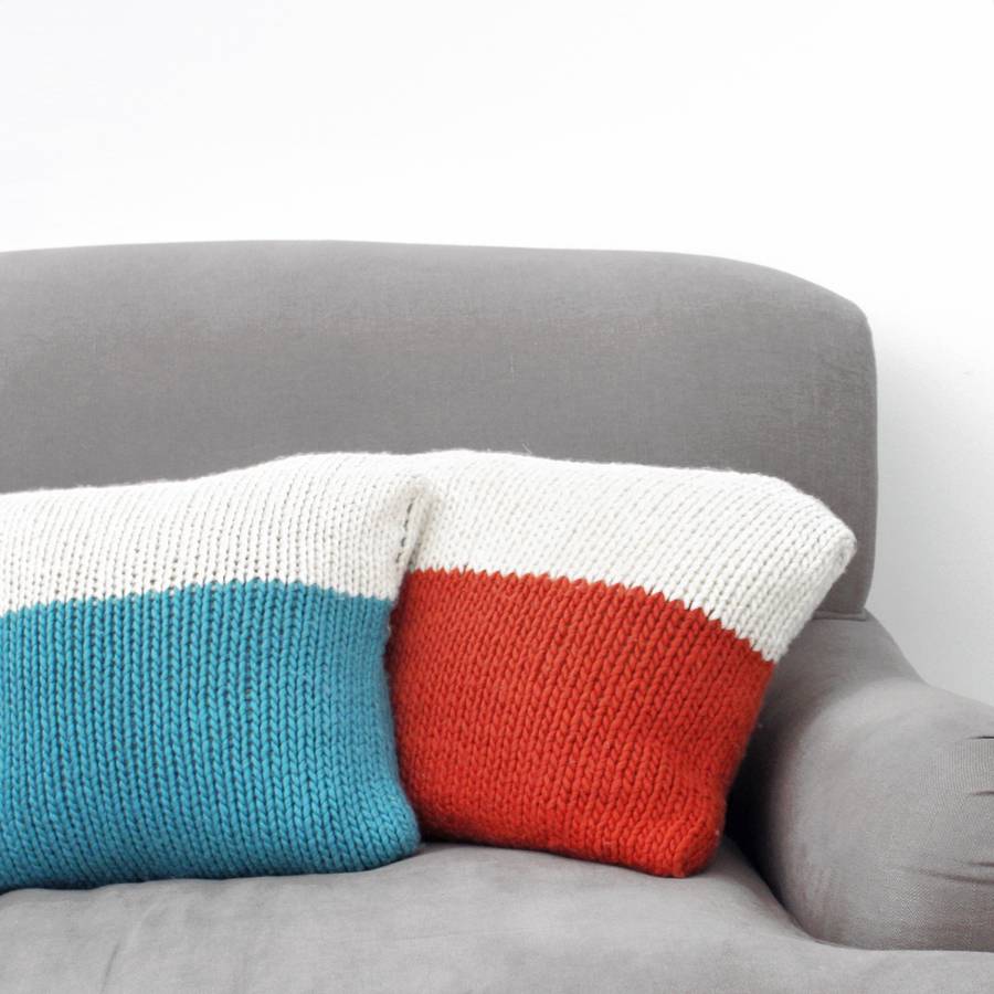 Knit Your Own Masley Cushion Cover In Teal + White By