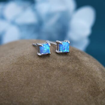 Blue Opal Square Stud Earrings In Sterling Silver, 5 of 12