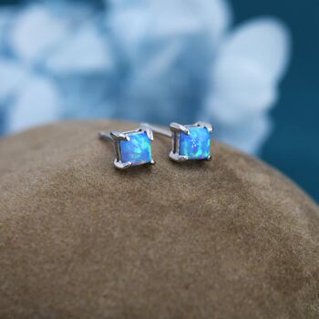 Blue Opal Square Stud Earrings In Sterling Silver, 4 of 12