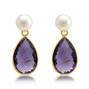 Clara Freshwater Pearl And Amethyst Drop Earrings, 2 of 3