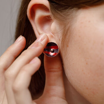 Colourful Red Graphic Silver Ear Studs, 10 of 11