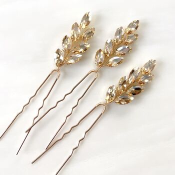 Champagne Gold Crystal Hair Pins, 2 of 5