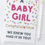 Funny New Baby Girl Card We Knew You Had It In You, thumbnail 2 of 2