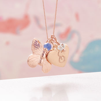 Rose Gold Vermeil Butterfly Necklace With Birthstones, 7 of 7